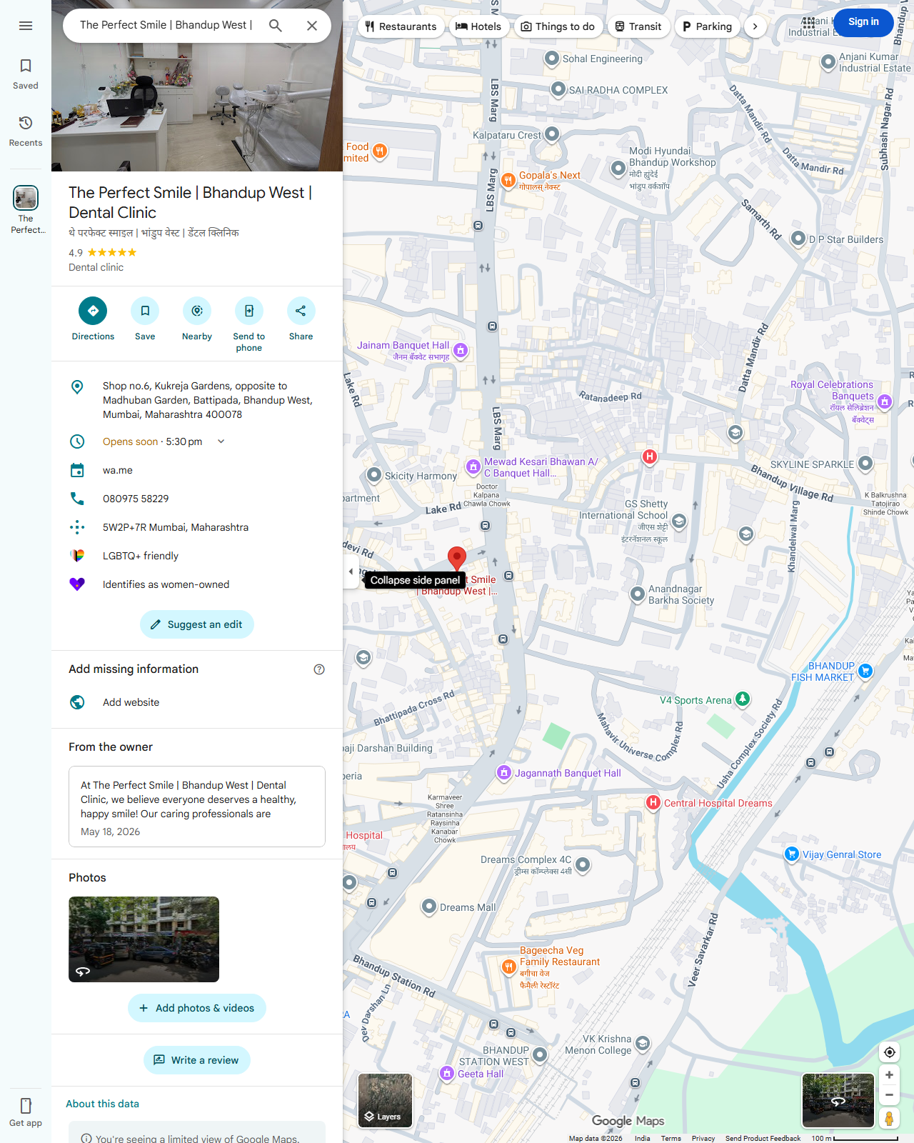 Live screenshot of the Google listing